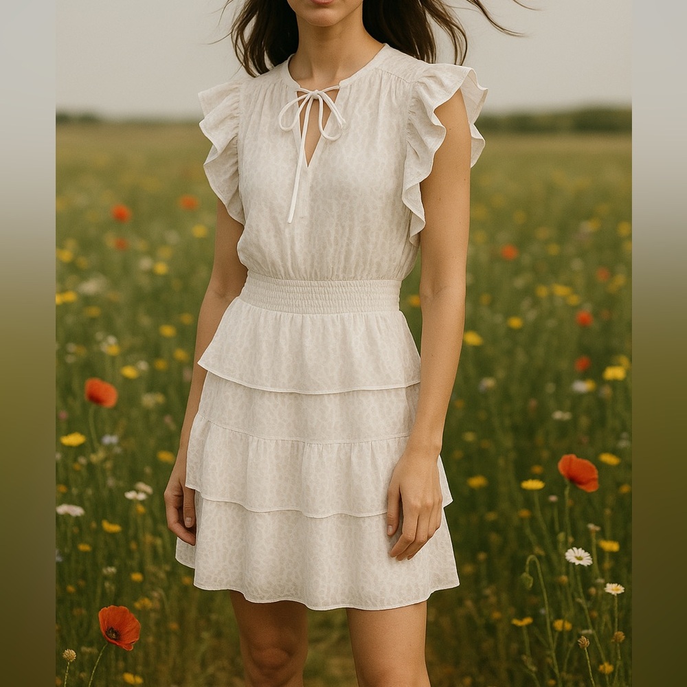 NWOT Entro‎ White frilly Tiered Sundress